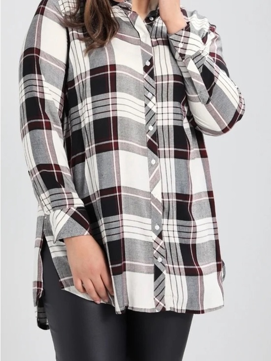 Dex Tops - Dex Long Sleeve plaid Button Down Tunic Shirt Top Womens size 1X Soft Basic